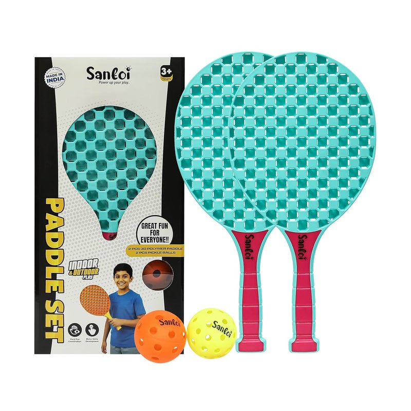 Knick Knack Santoi Paddle Ball Game Set with 2 Balls - Indoor Outdoor Play Set for Kids 3+ Years (Blue) - Image 1
